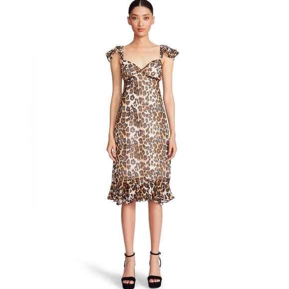 Betsey Johnson leopard chiffon midi dress. Low smocked back. Lined. Size XS - Picture 1 of 10